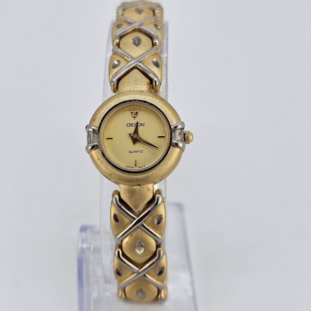 Croton Women's Watch 22MM Gold Dial Two Tone Bracelet 7" New‎ Battery